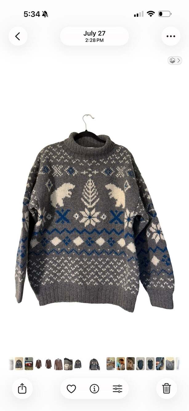 Marsh Landing Vintage Polar Bear Fair Isle 100% Wool Turtleneck Sweater